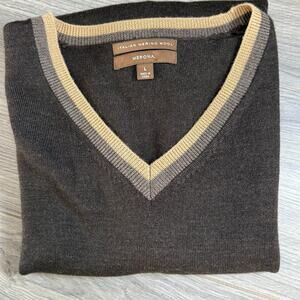 Vtg Merona V-Neck Pullover Sweater Size L Italian Merino Wool Classic Elevated